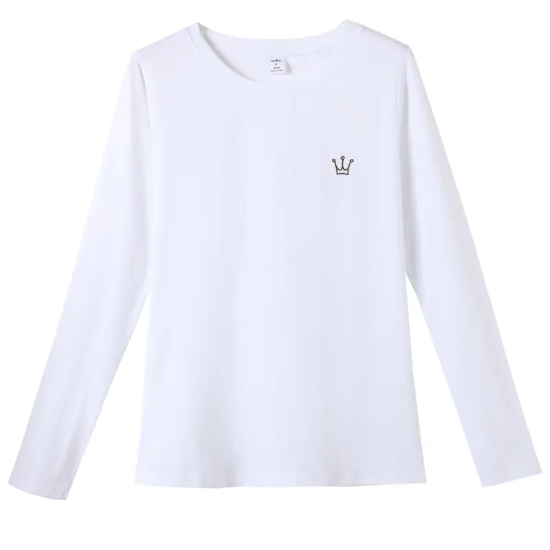 Women Embroidered Long Sleeve Cotton T-Shirt White