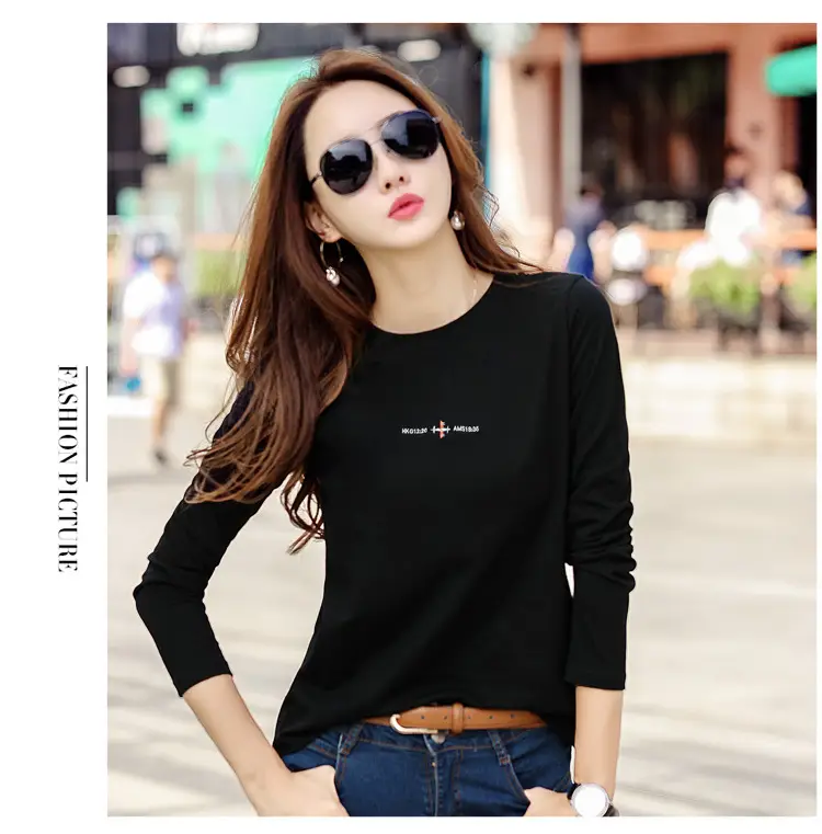 Women Embroidered Long Sleeve Cotton T-Shirt White — feature 30
