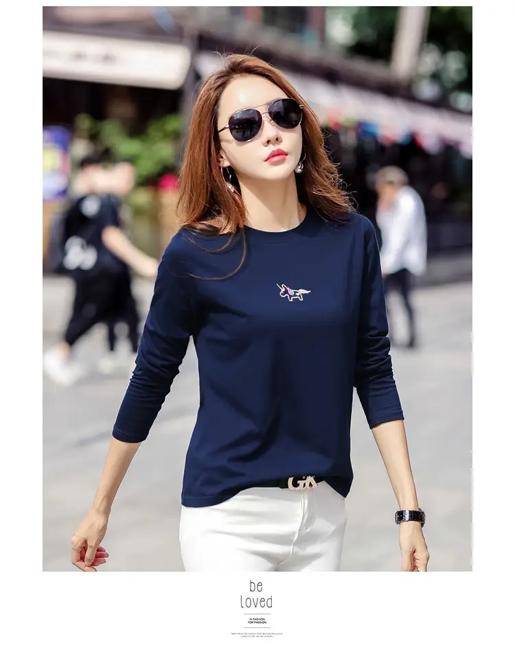 Women Embroidered Long Sleeve Cotton T-Shirt White — feature 32