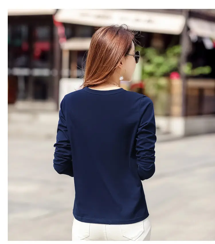 Women Embroidered Long Sleeve Cotton T-Shirt White — feature 33