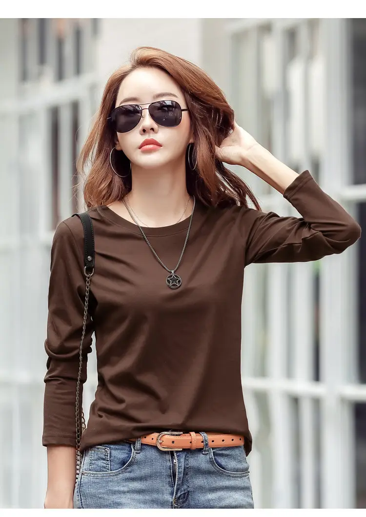 Women Embroidered Long Sleeve Cotton T-Shirt White — feature 35
