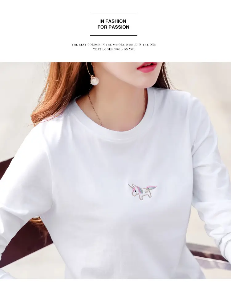 Women Embroidered Long Sleeve Cotton T-Shirt White