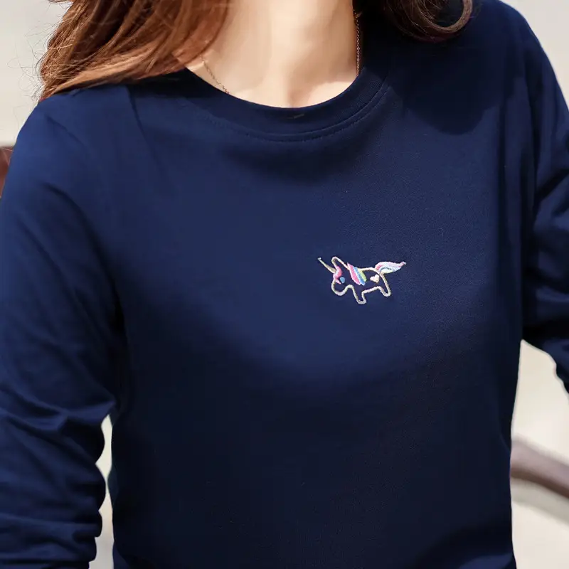 Women Embroidered Long Sleeve Cotton T-Shirt White