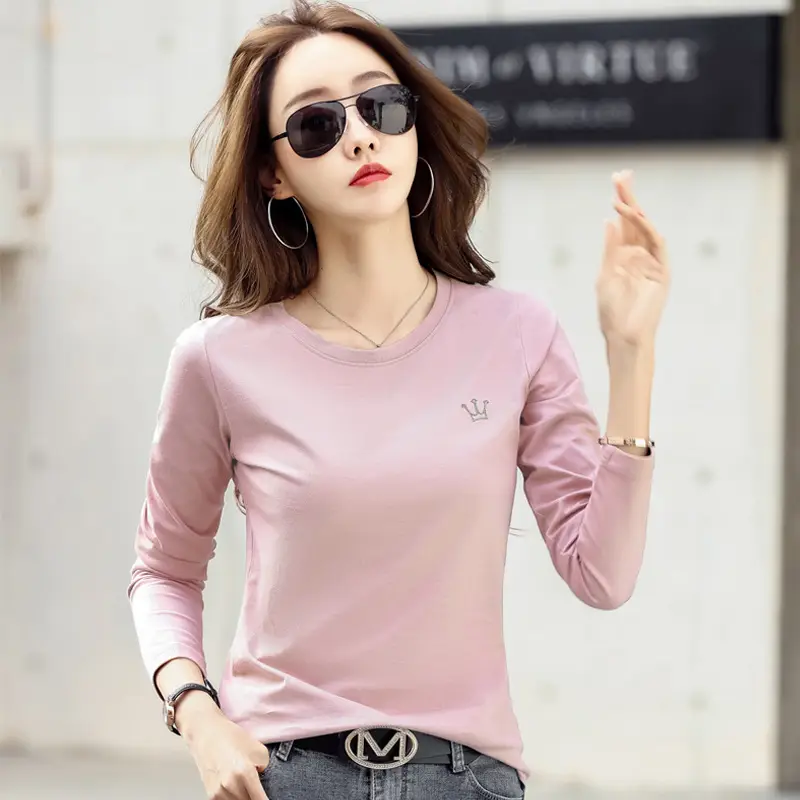 Women Embroidered Long Sleeve Cotton T-Shirt White