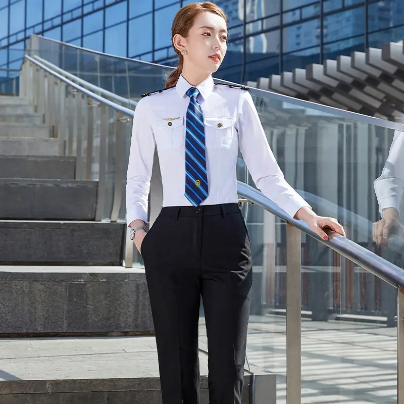 Naval Aviation Uniform Pilot Stewardess Long Sleeve Shirt - Image 3