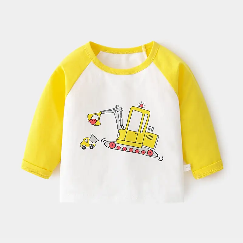 Baby Long Sleeve T-Shirt Yellow White Train Print - Image 2