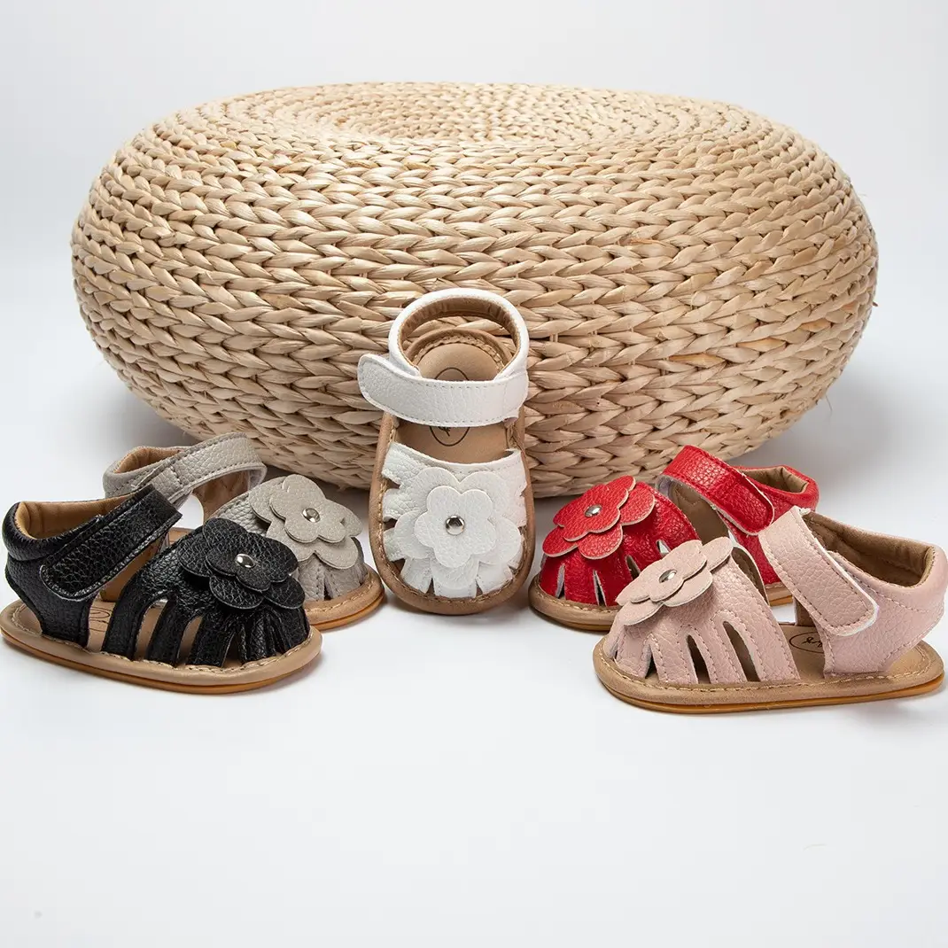 White Floral Baby Sandals with Rubber Sole