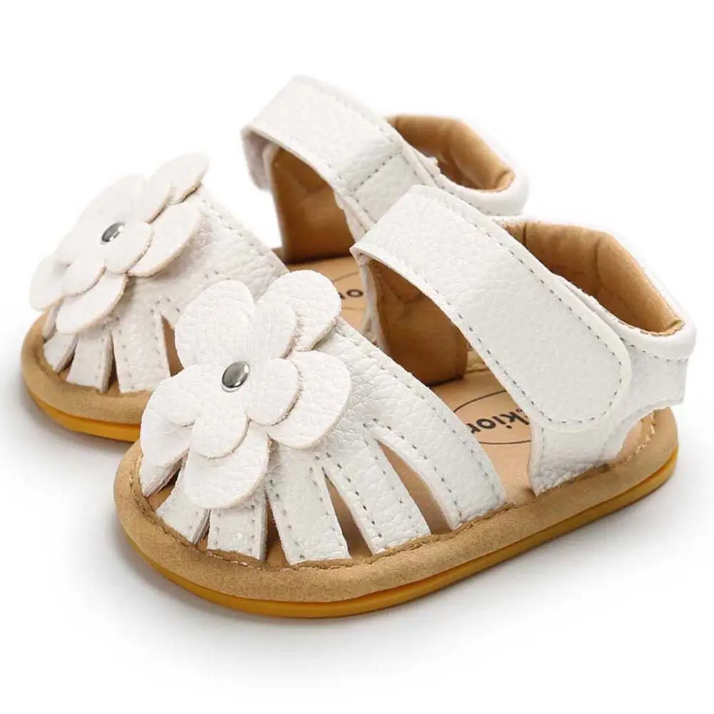 White Floral Baby Sandals with Rubber Sole
