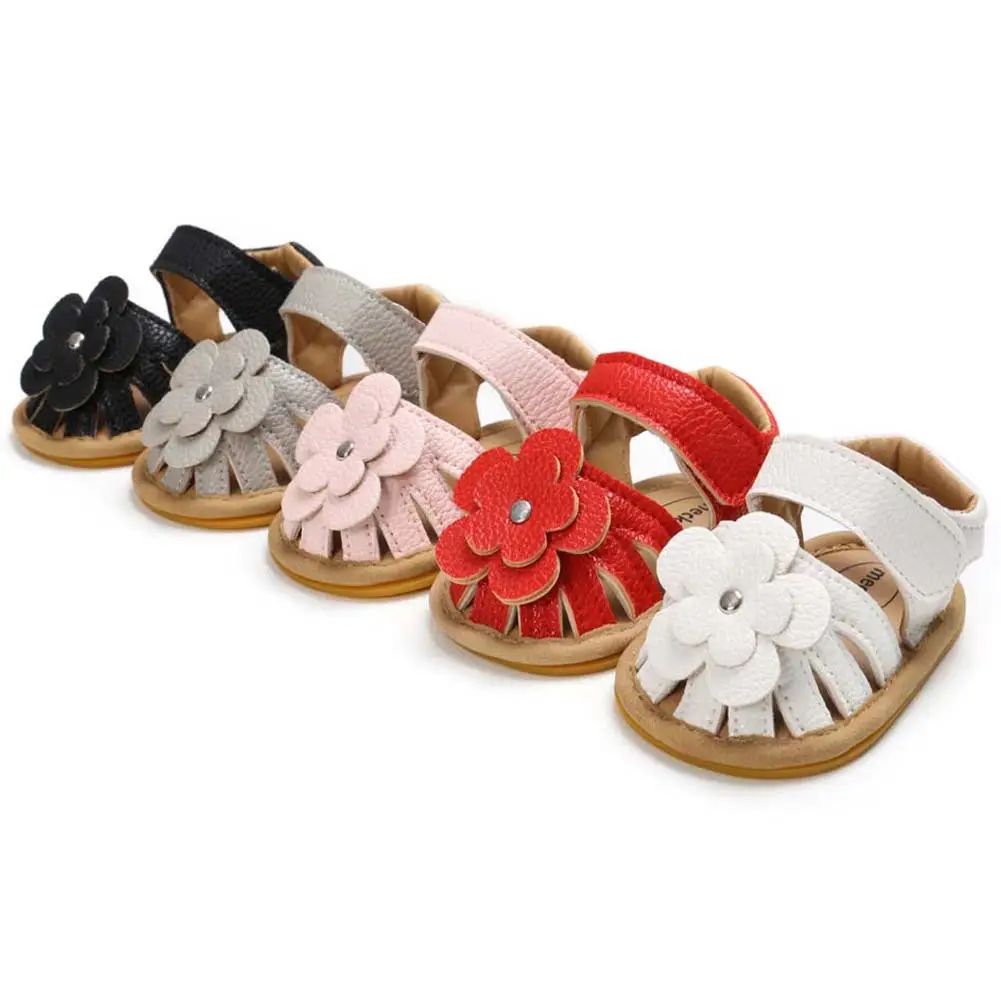 White Floral Baby Sandals with Rubber Sole
