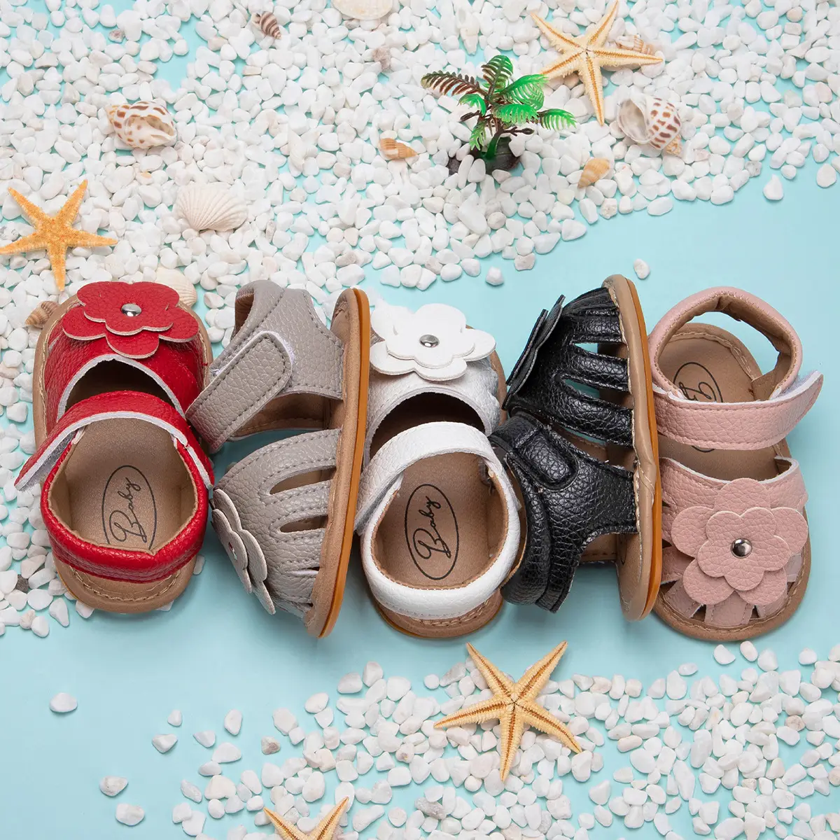 White Floral Baby Sandals with Rubber Sole — feature 4