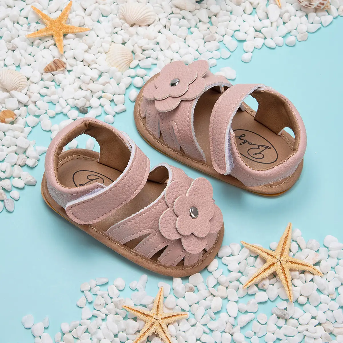 White Floral Baby Sandals with Rubber Sole — feature 5
