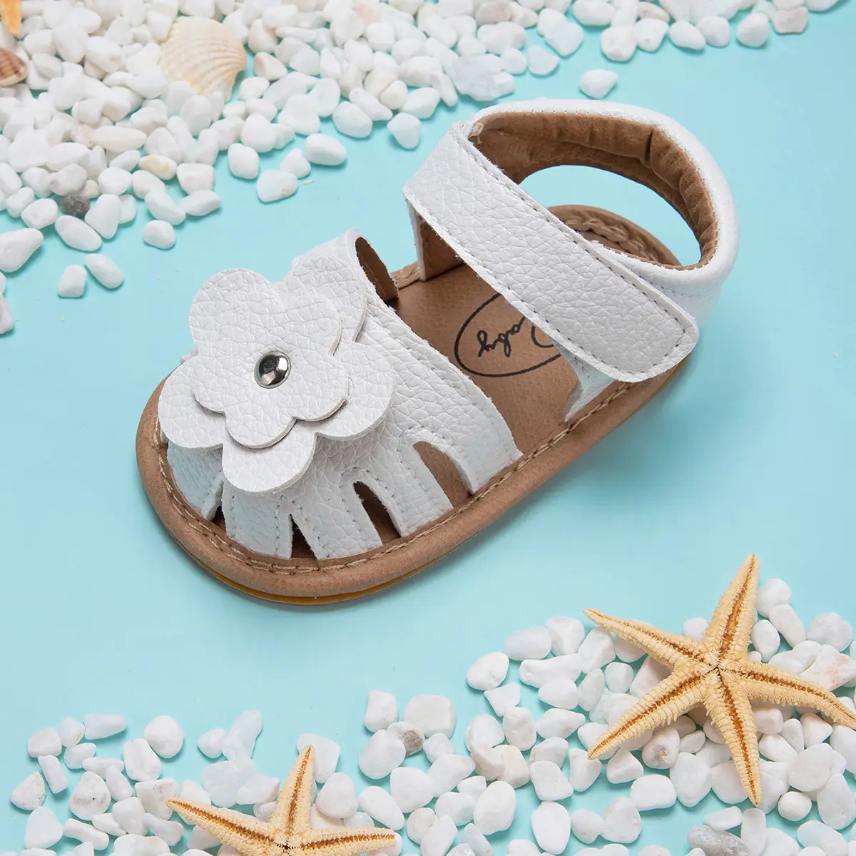 White Floral Baby Sandals with Rubber Sole — feature 6