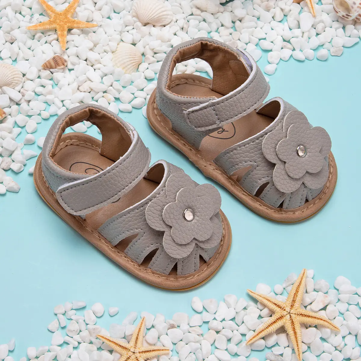 White Floral Baby Sandals with Rubber Sole — feature 7