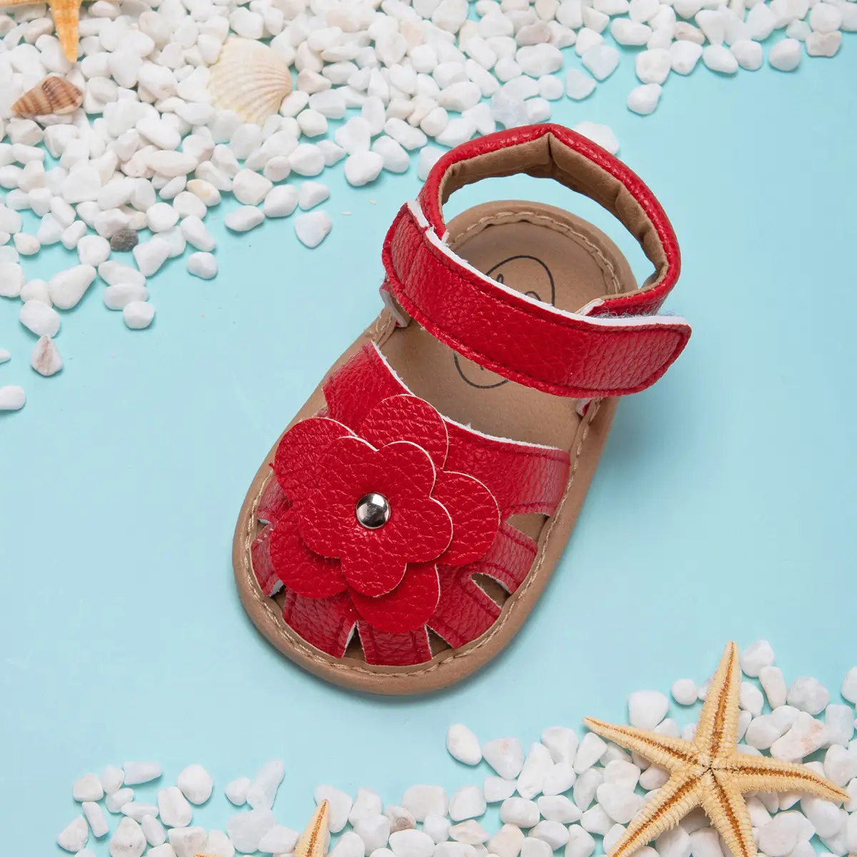 White Floral Baby Sandals with Rubber Sole — feature 8