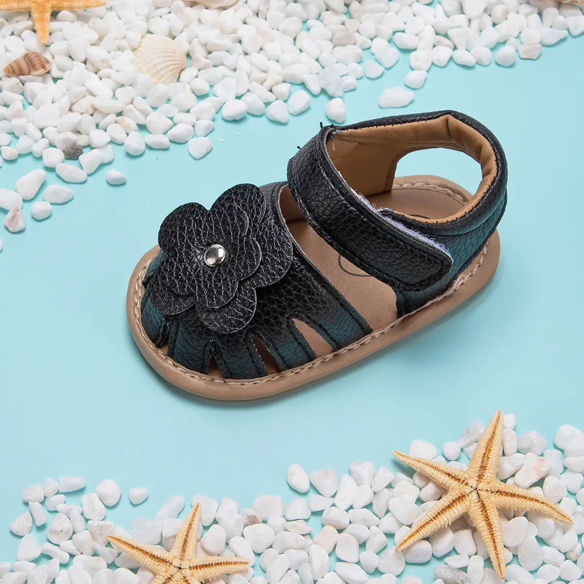 White Floral Baby Sandals with Rubber Sole — feature 9