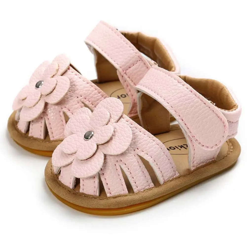 White Floral Baby Sandals with Rubber Sole