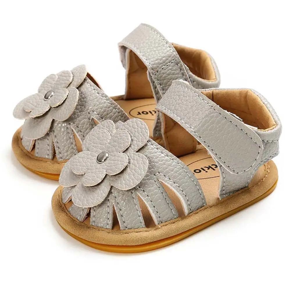 White Floral Baby Sandals with Rubber Sole