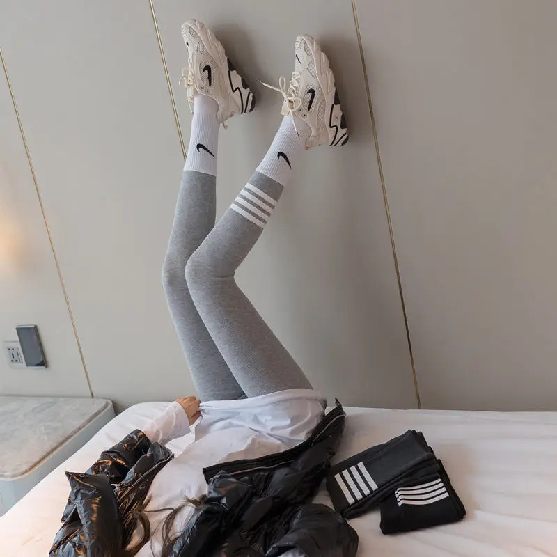 Women Black Four Stripe Leggings Summer Wear