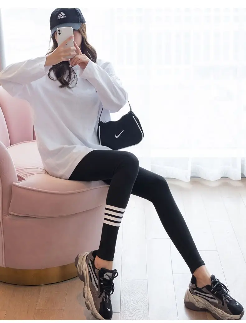 Women Black Four Stripe Leggings Summer Wear — feature 29