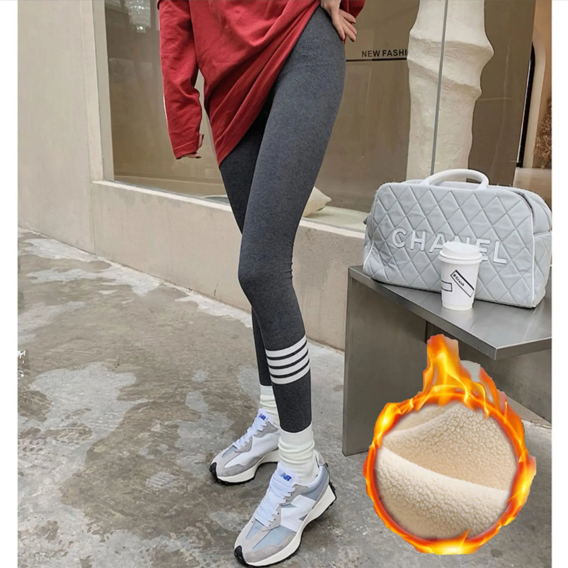 Women Black Four Stripe Leggings Summer Wear