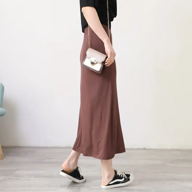 Women's Gray Modal Side Slit Skirt High Waist A-Line — feature 22