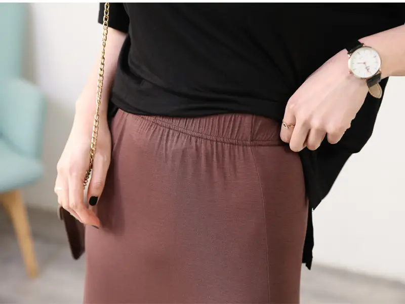 Women's Gray Modal Side Slit Skirt High Waist A-Line — feature 25