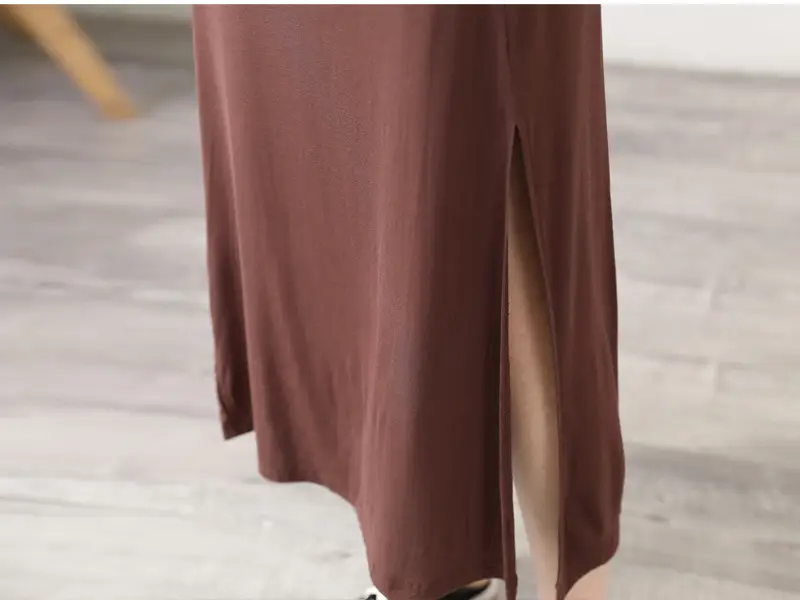 Women's Gray Modal Side Slit Skirt High Waist A-Line — feature 26