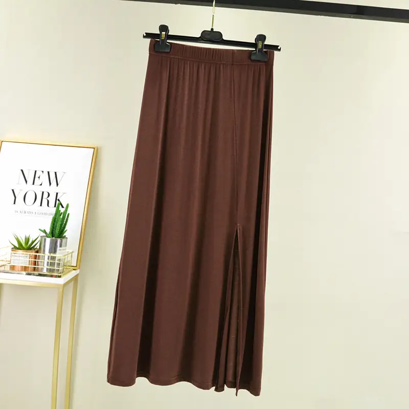Women's Gray Modal Side Slit Skirt High Waist A-Line — feature 35