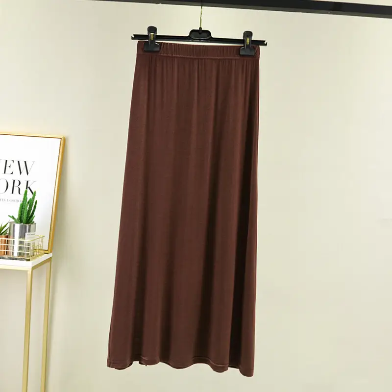 Women's Gray Modal Side Slit Skirt High Waist A-Line — feature 36