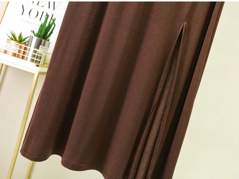 Women's Gray Modal Side Slit Skirt High Waist A-Line — feature 41