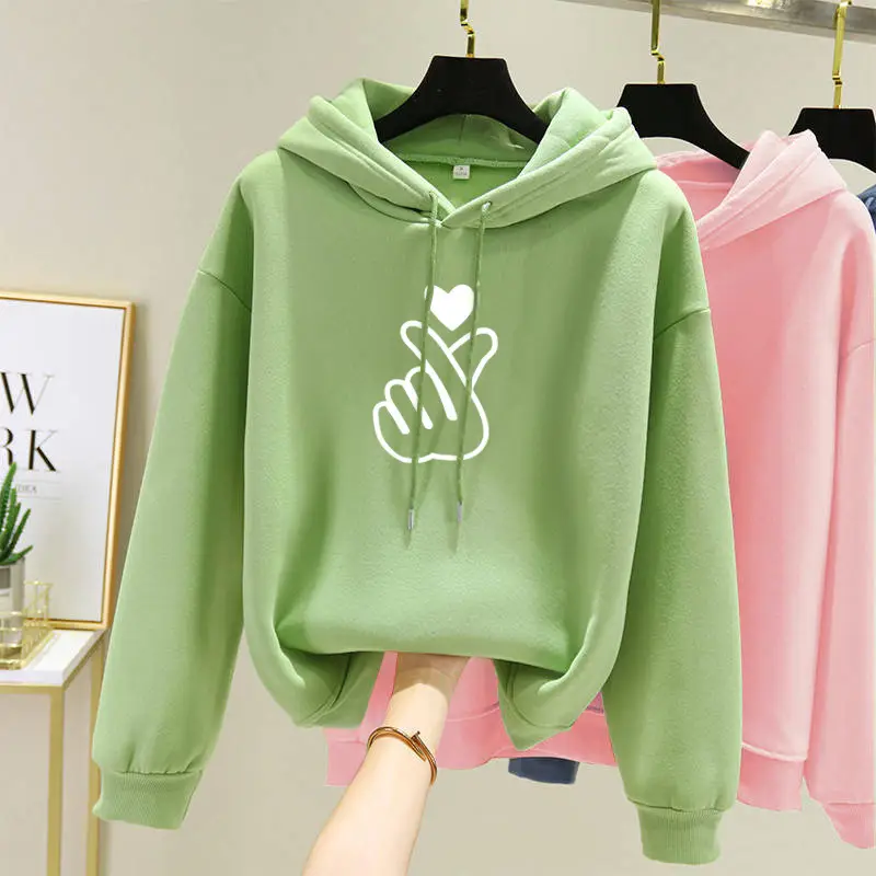 Green Hooded Sweatshirt for Girls Velvet Loose 2025 - Image 3