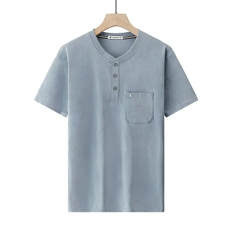 Men Green Cotton T-Shirt with Pocket Large - Image 30