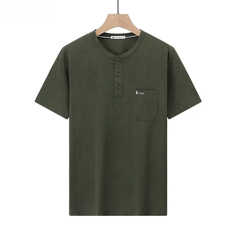 Men Green Cotton T-Shirt with Pocket Large - Image 40