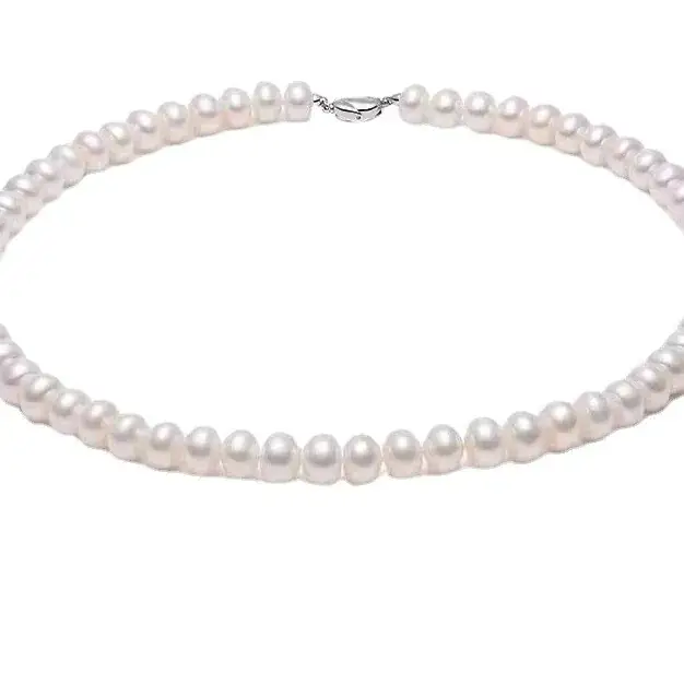 Natural Freshwater Pearl Necklace with Green Chalcedony Pendant - Image 6