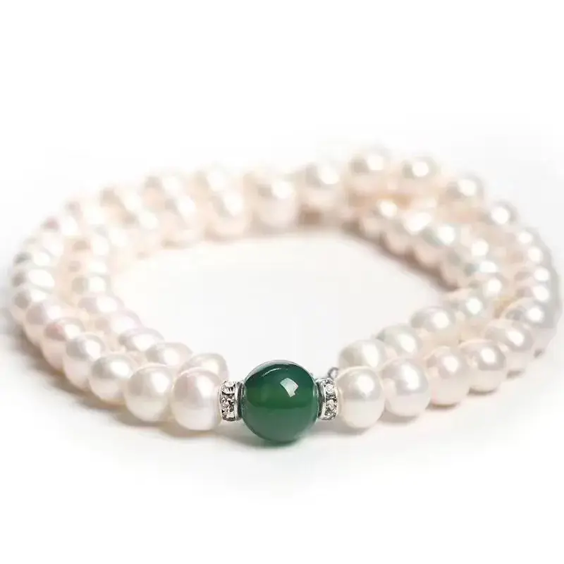 Natural Freshwater Pearl Necklace with Green Chalcedony Pendant — feature 14