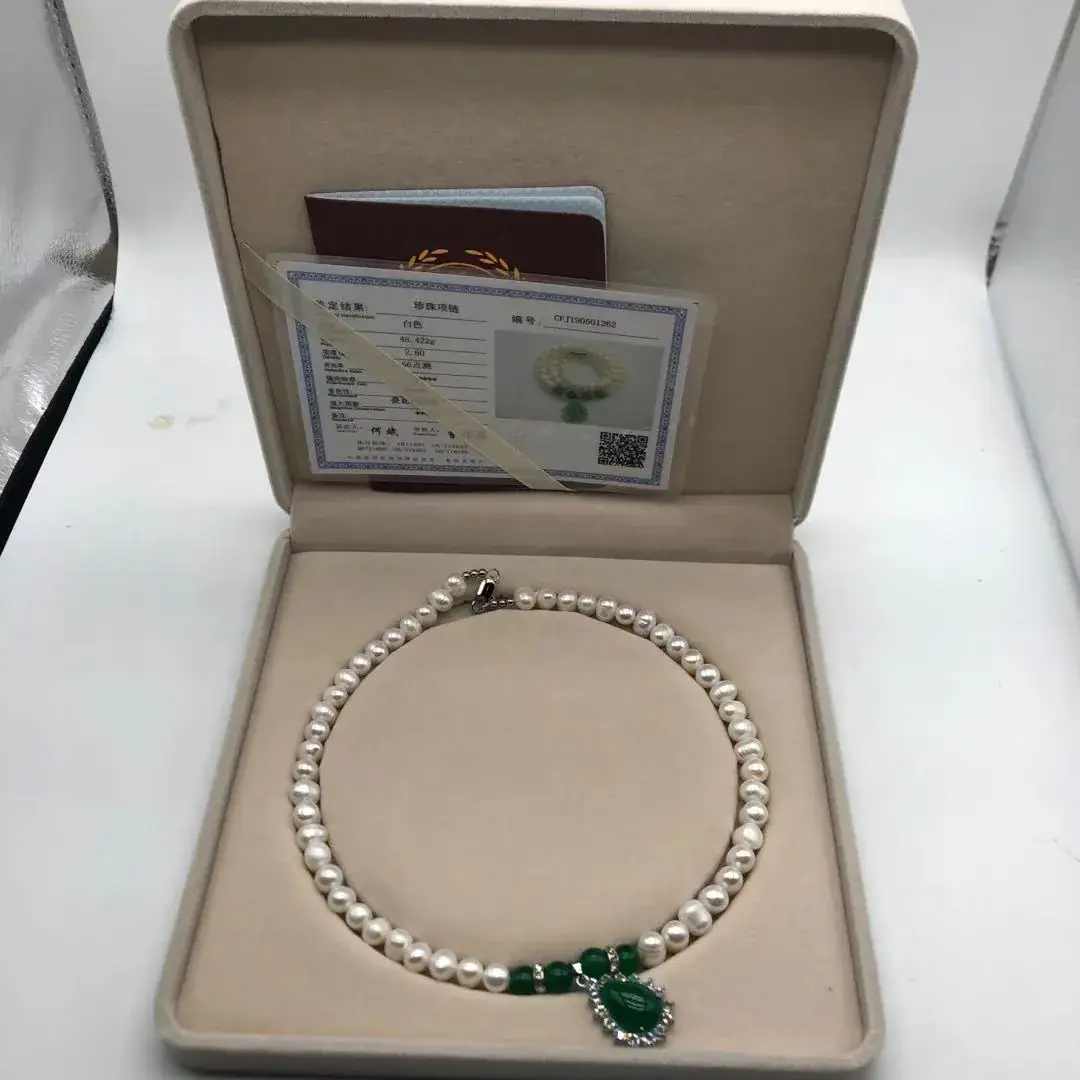 Natural Freshwater Pearl Necklace with Green Chalcedony Pendant — feature 45