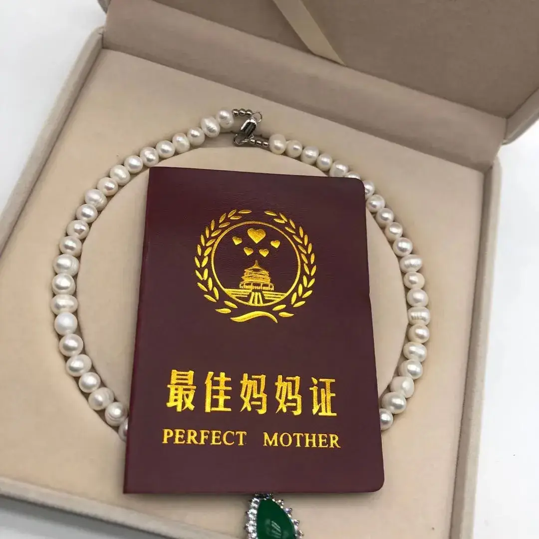 Natural Freshwater Pearl Necklace with Green Chalcedony Pendant — feature 50