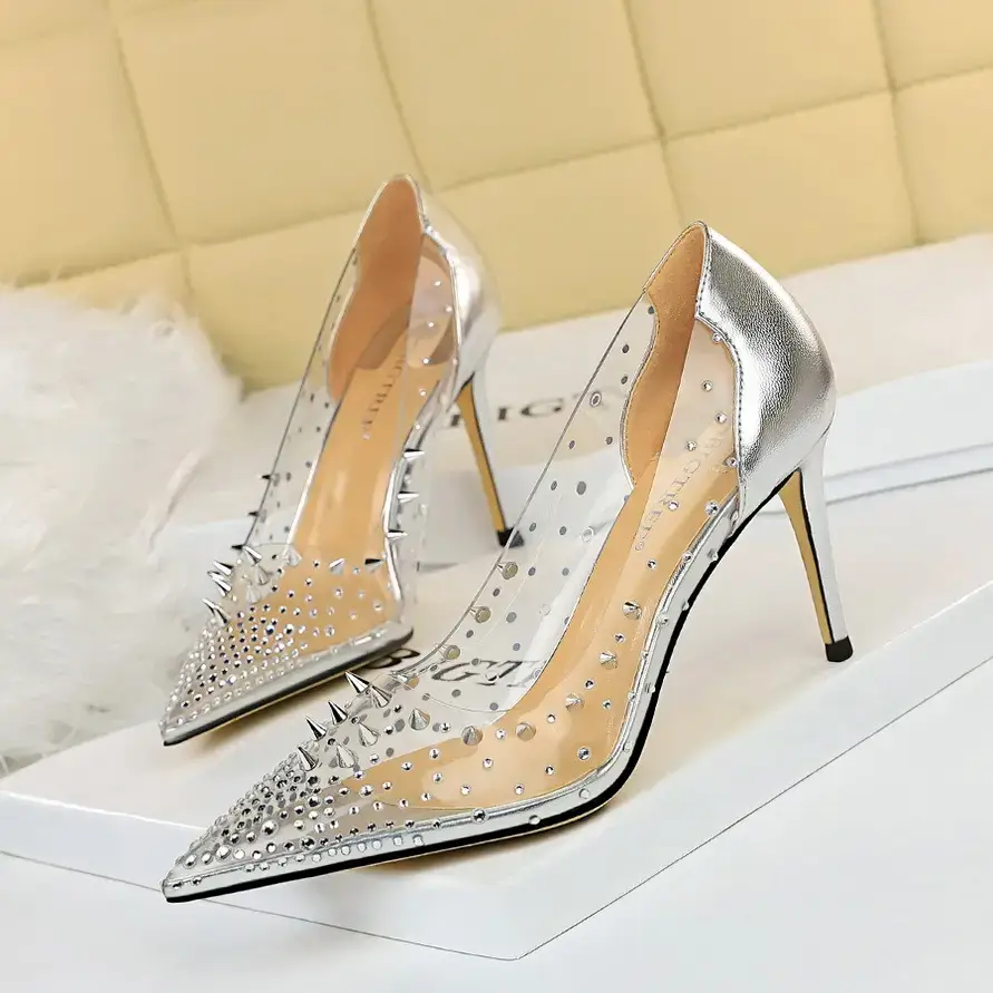 Silver Sparkly Heels for Women High Heel Wedding Party
