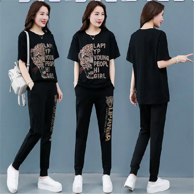 Women Black Printed Track Suit Plus Size Slim Fit - Image 3