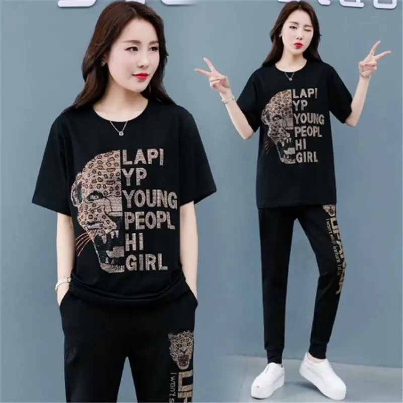 Women Black Printed Track Suit Plus Size Slim Fit - Image 4