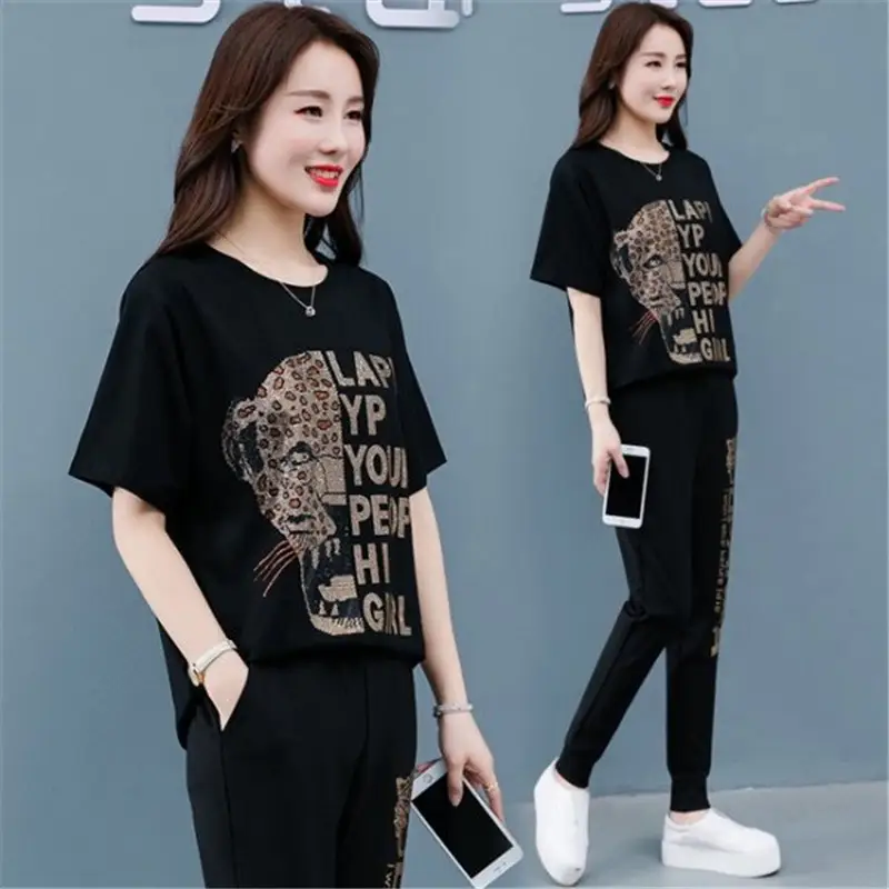 Women Black Printed Track Suit Plus Size Slim Fit - Image 5