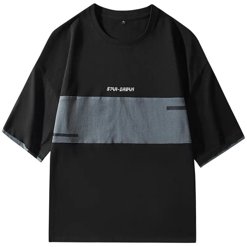 Plus Size Men Grey Striped Short Sleeve T-Shirt - Image 6