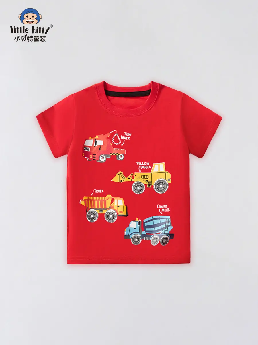 Red Short-Sleeved T-Shirt for Boys Pure Cotton Summer Wear