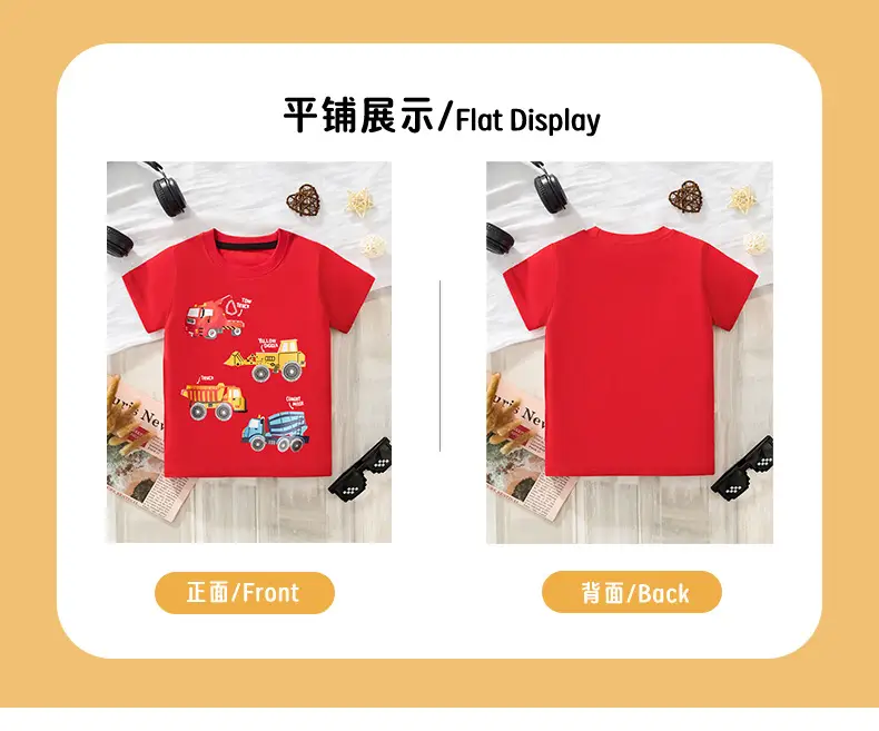 Red Short-Sleeved T-Shirt for Boys Pure Cotton Summer Wear — feature 5