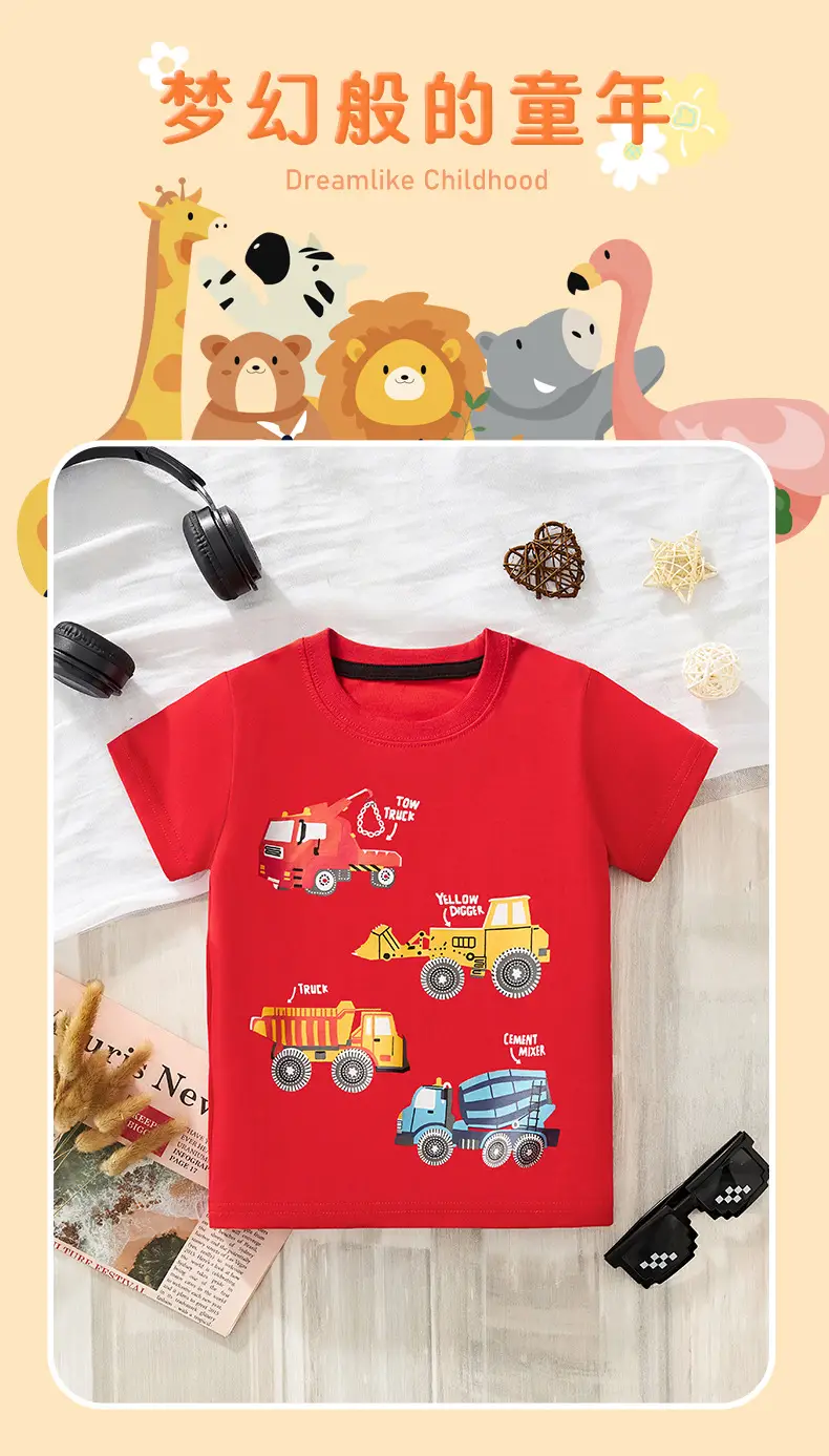 Red Short-Sleeved T-Shirt for Boys Pure Cotton Summer Wear — feature 7