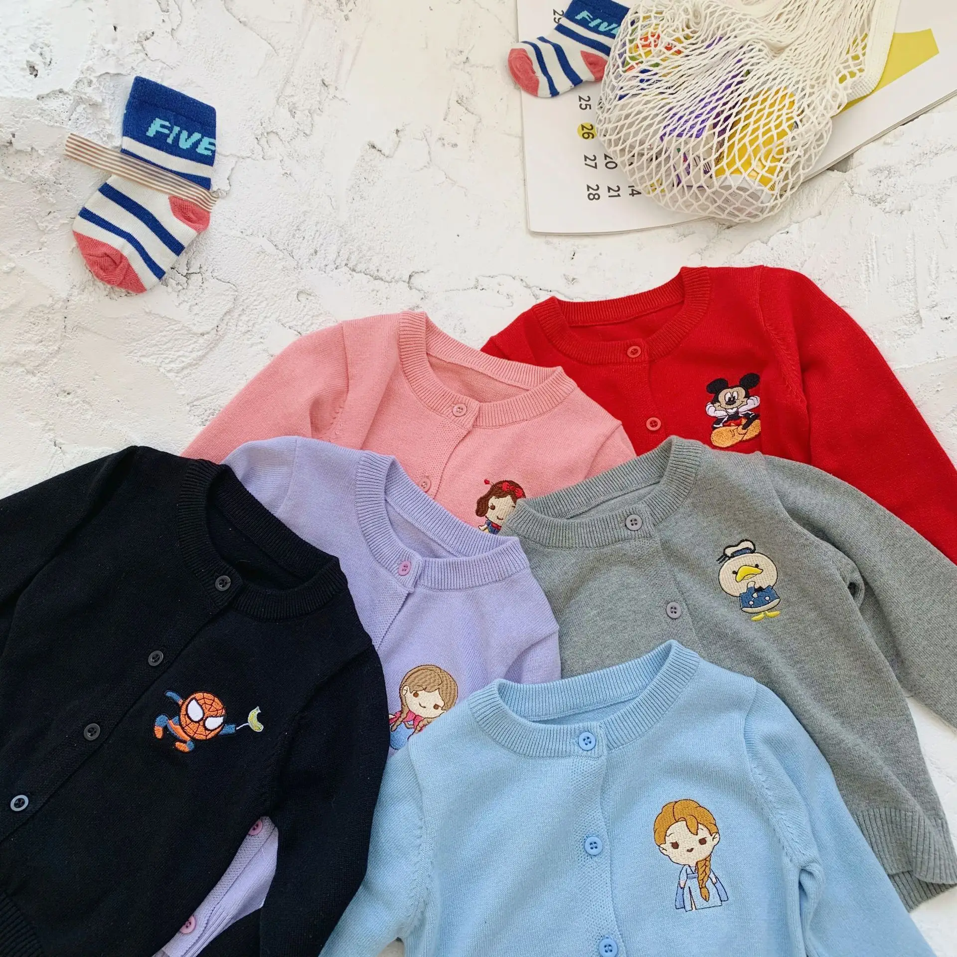 Gray Knitted Cartoon Embroidered Cardigan for Kids - Image 8