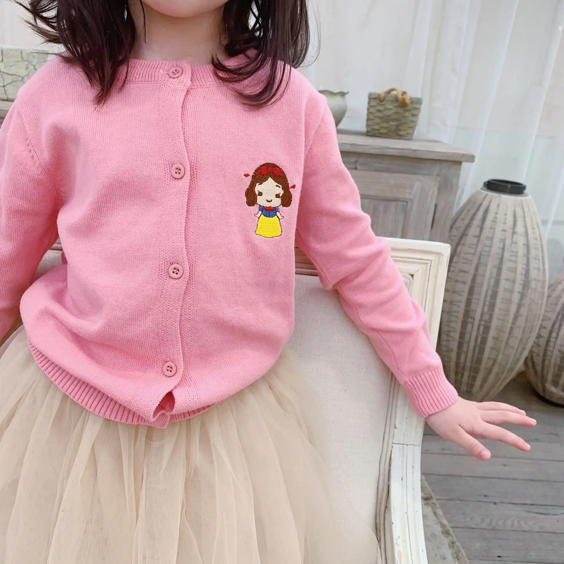 Gray Knitted Cartoon Embroidered Cardigan for Kids - Image 6