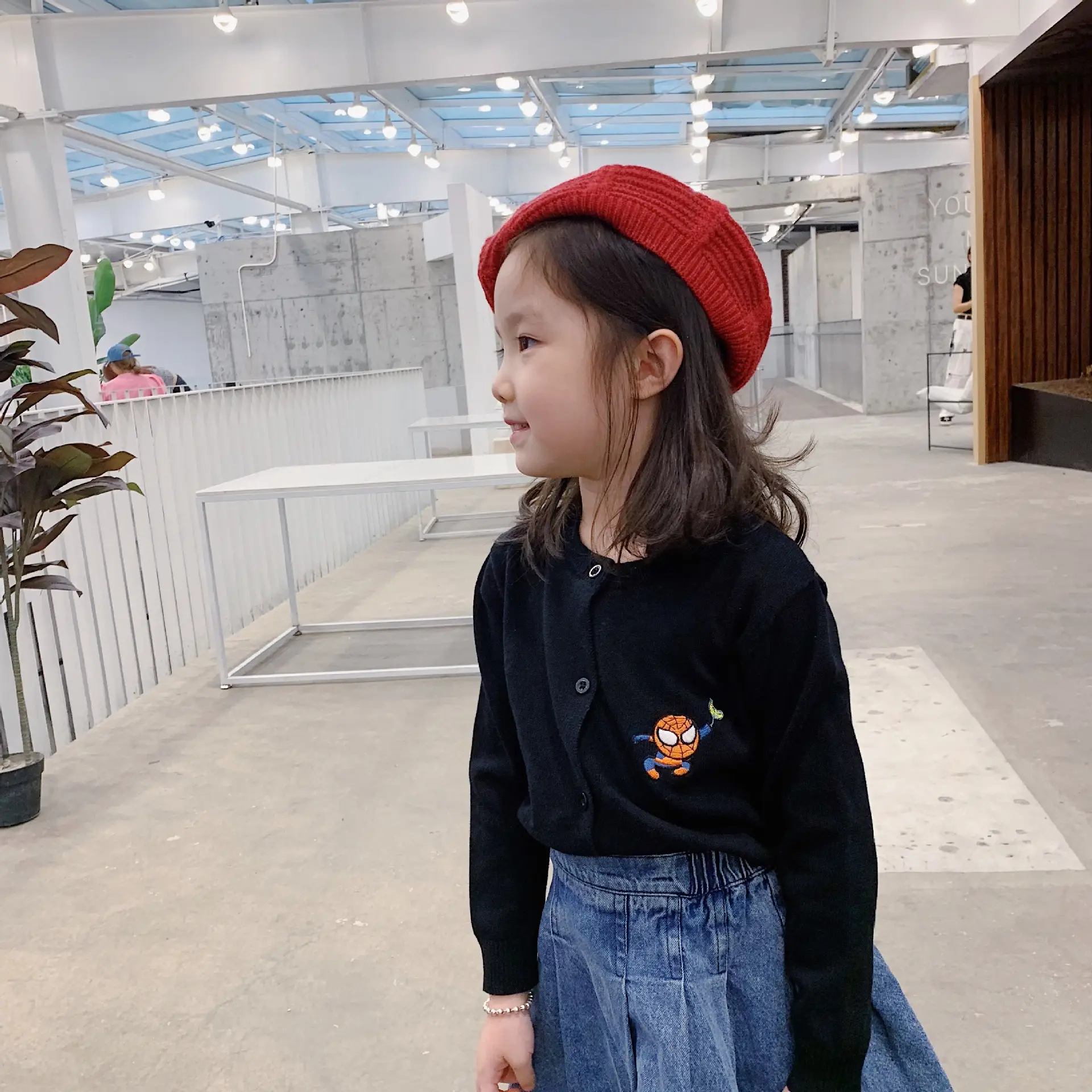 Gray Knitted Cartoon Embroidered Cardigan for Kids - Image 4