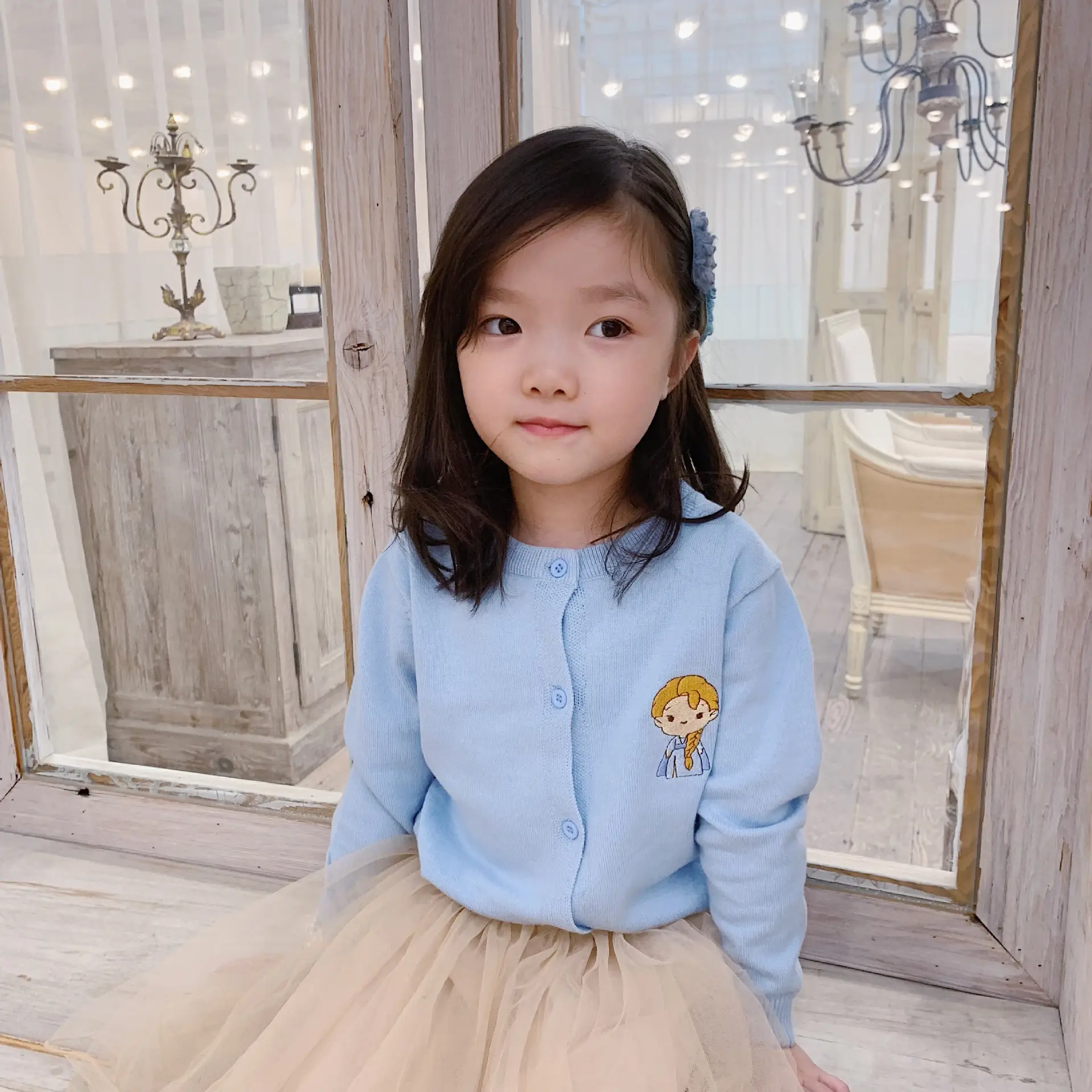 Gray Knitted Cartoon Embroidered Cardigan for Kids - Image 5