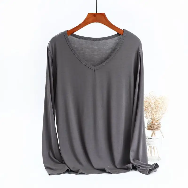 Women Long Sleeve V-Neck T-Shirt Modal Base Large - Image 6
